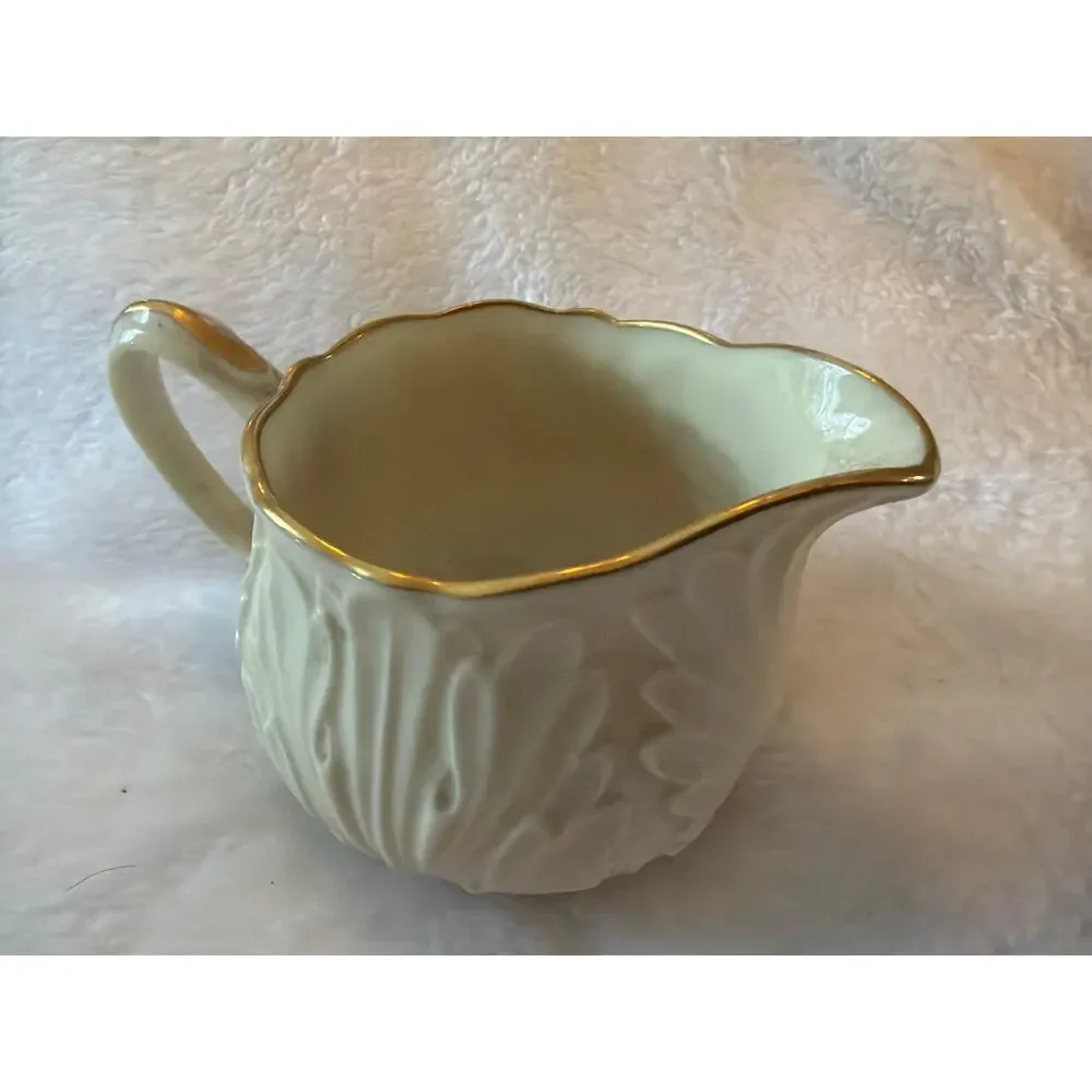 Lenox Cream Gold Trim Creamer Pitcher Leaf Pattern Fine China Made in USA VTG